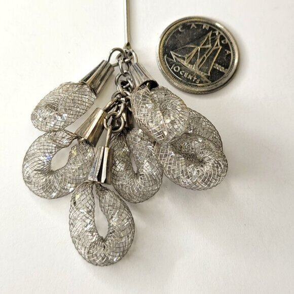 Silver Mesh Net Crystal Dangle Earrings - Picture 4 of 9